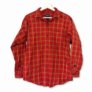 Patagonia Plaid Red Orange Button Down Shirt Women's Size Medium Casual Gorpcore